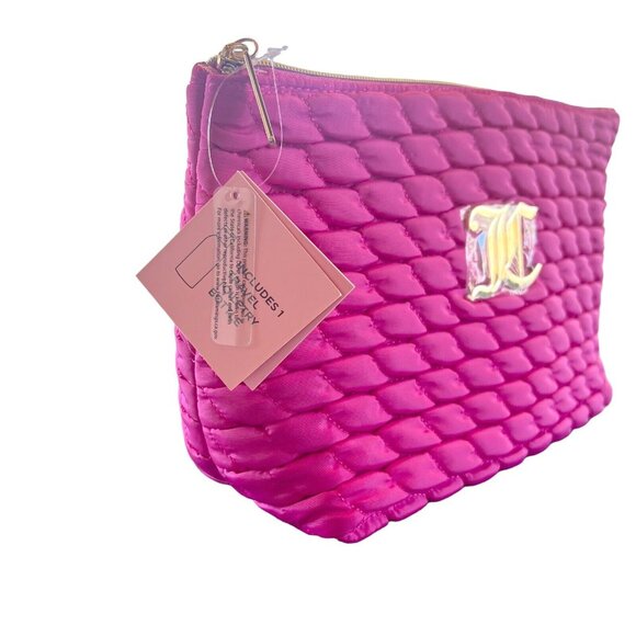 Juicy Couture Hot Pink Quilted Large Wedge Cosmetic Makeup Bag NWT - Picture 3 of 5